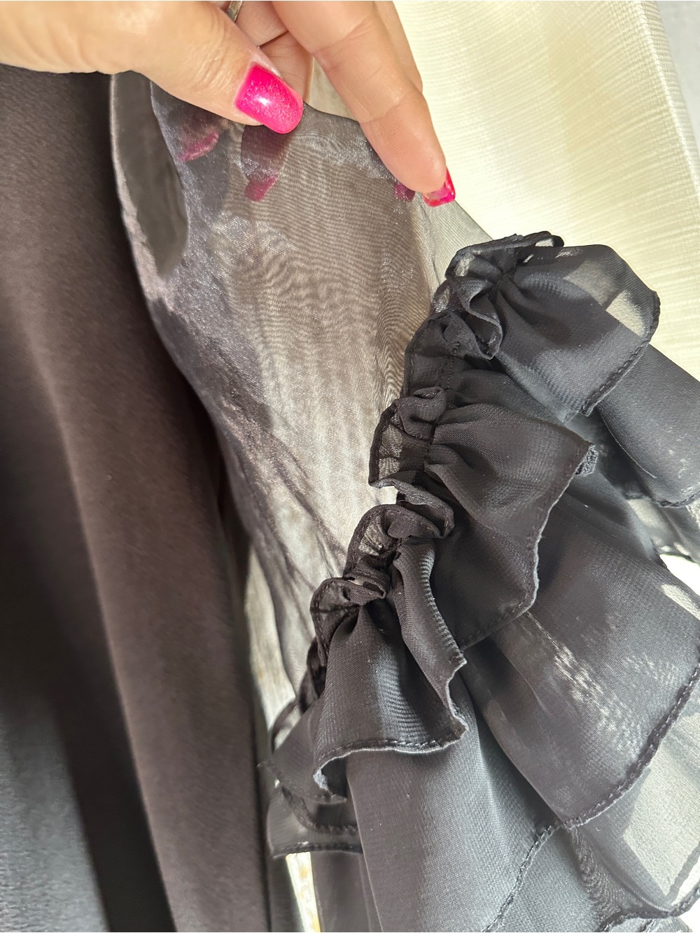 Essentials Black Ruffled-Sleeve Blouse - Picture 3 of 3